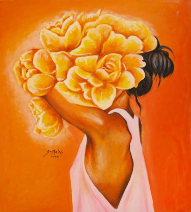 Malerei mit dem Titel "Helianthus LadyBug" von Olaoluwa Smith, Original-Kunstwerk, Acryl
