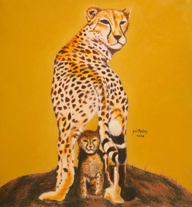 绘画 标题为“Leopard and Cub” 由Olaoluwa Smith, 原创艺术品, 丙烯
