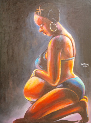 Malarstwo zatytułowany „Awaiting” autorstwa Olaoluwa Smith, Oryginalna praca, Akryl