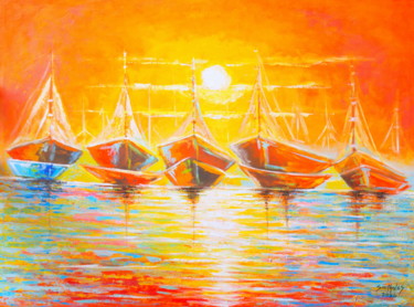 Pittura intitolato "Dream Canoes" da Olaoluwa Smith, Opera d'arte originale, Acrilico
