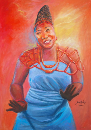 Malerei mit dem Titel "Africa Dance Maiden" von Olaoluwa Smith, Original-Kunstwerk, Acryl