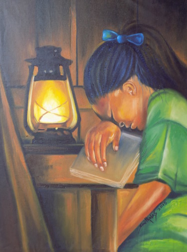 Pintura intitulada "Studying" por Olaoluwa Smith, Obras de arte originais, Óleo