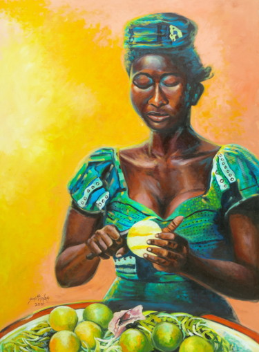 Painting titled "Orange Seller" by Olaoluwa Smith, Original Artwork, Acrylic