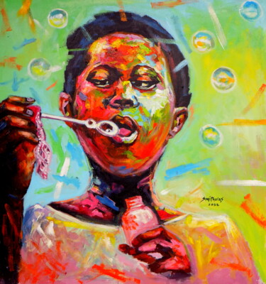 Malerei mit dem Titel "Bubble Boy" von Olaoluwa Smith, Original-Kunstwerk, Acryl