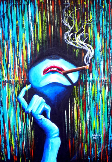 「woman smoking a cig…」というタイトルの絵画 Olaoluwa Smithによって, オリジナルのアートワーク, アクリル