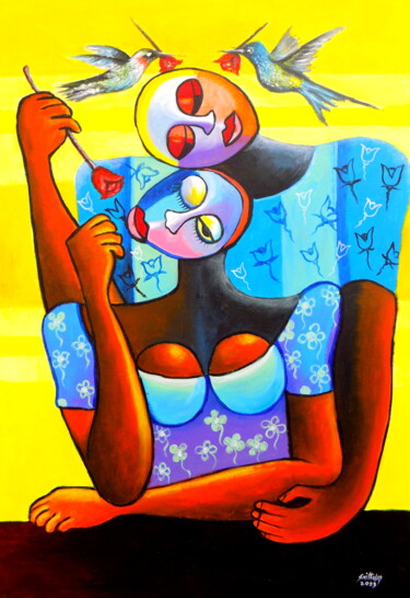 Ζωγραφική με τίτλο "Bold Love and Hugs" από Olaoluwa Smith, Αυθεντικά έργα τέχνης, Ακρυλικό