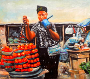 Painting titled "Pepper Seller Alata" by Olaoluwa Smith, Original Artwork, Acrylic