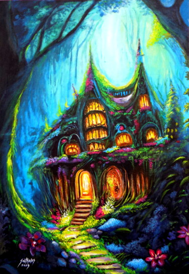Pintura titulada "Fairy Cottage" por Olaoluwa Smith, Obra de arte original, Acrílico