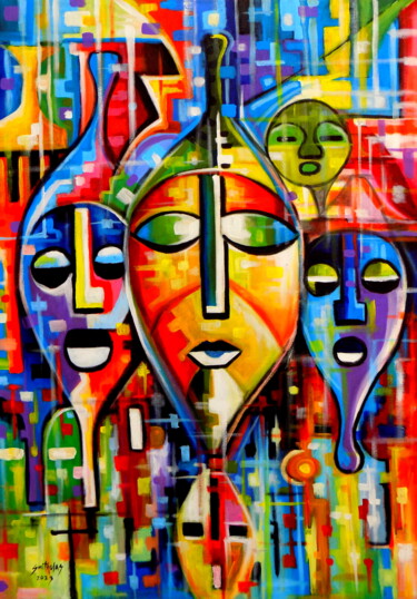 Malerei mit dem Titel "Faces" von Olaoluwa Smith, Original-Kunstwerk, Acryl