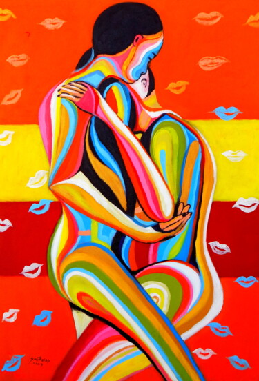 Картина под названием "Kiss" - Olaoluwa Smith, Подлинное произведение искусства, Акрил