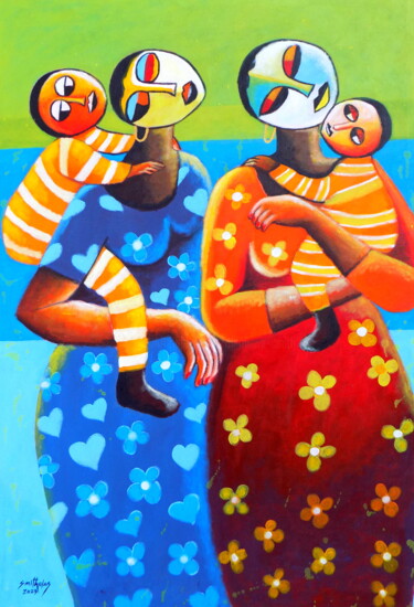 Painting titled "Aime la famille" by Olaoluwa Smith, Original Artwork, Acrylic