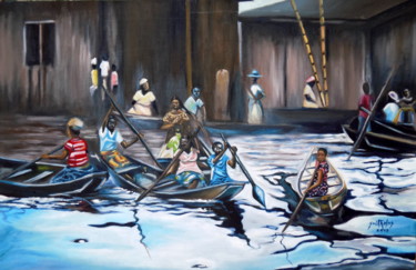 Malerei mit dem Titel "makoko-salining.jpg" von Olaoluwa Smith, Original-Kunstwerk, Öl