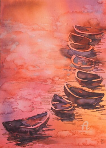 Peinture intitulée "The Sun 1" par Aleksandra Stankevic-Diakun, Œuvre d'art originale, Aquarelle