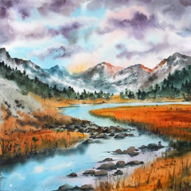 Autumn landscape. Картина под названием "Autumn landscape." - Evgeniya Mokeeva, Подлинное произведение искусства, Акварель