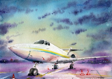 Retro airplane. Ζωγραφική με τίτλο "Retro airplane." από Evgeniya Mokeeva, Αυθεντικά έργα τέχνης, Ακουαρέλα
