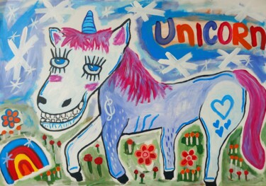 Pintura titulada "Unicorn" por Ole Müller, Obra de arte original, Acrílico Montado en Bastidor de camilla de madera