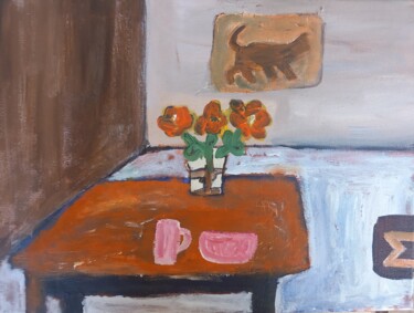 제목이 "Tabel Flower"인 미술작품 Ole Müller로, 원작, 아크릴 나무 들것 프레임에 장착됨