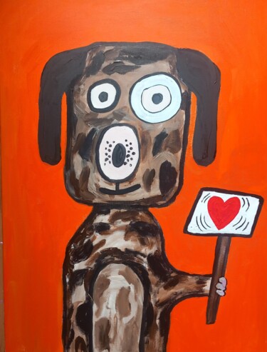 Painting titled "Demo Dog" by Ole Müller, Original Artwork, Acrylic Mounted on Wood Stretcher frame