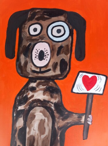 Schilderij getiteld "Demo Dog" door Ole Müller, Origineel Kunstwerk, Acryl Gemonteerd op Frame voor houten brancard