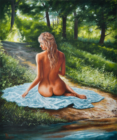 Painting titled "At the Lake" by Oleg Baulin, Original Artwork, Oil