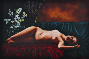 Painting titled "Jasmine branch" by Oleg Baulin, Original Artwork, Oil