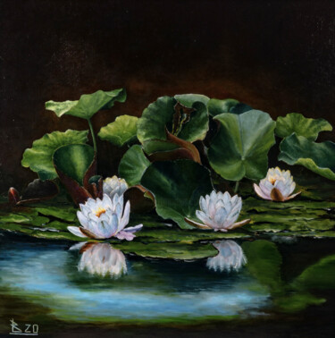 Schilderij getiteld "Lilies on the Water" door Oleg Baulin, Origineel Kunstwerk, Olie