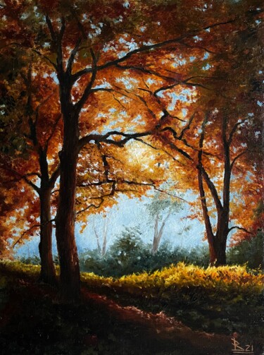 Malerei mit dem Titel "Mysterious forest" von Oleg Baulin, Original-Kunstwerk, Öl