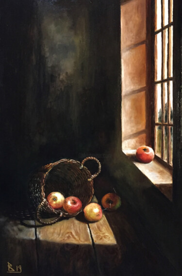 Painting titled "STILL LIFE WITH APP…" by Oleg Baulin, Original Artwork, Oil