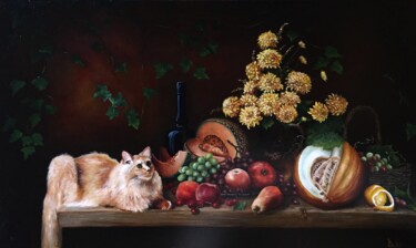 Painting titled "Still life with a r…" by Oleg Baulin, Original Artwork, Oil