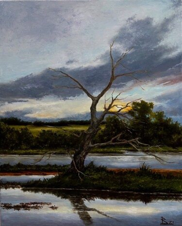 Painting titled "At sunset" by Oleg Baulin, Original Artwork, Oil