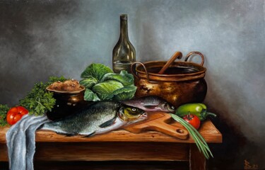 Картина под названием "Fishes" - Oleg Baulin, Подлинное произведение искусства, Масло