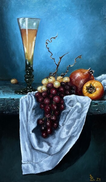 Schilderij getiteld "Blue Still Life" door Oleg Baulin, Origineel Kunstwerk, Olie