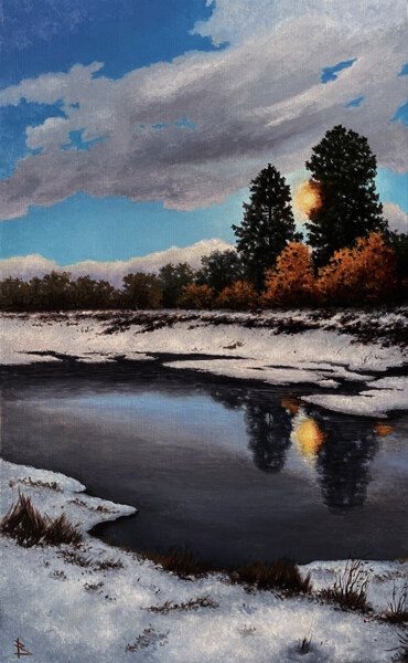 Painting titled "Early snow" by Oleg Baulin, Original Artwork, Oil