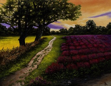 Schilderij getiteld "Evening lavender" door Oleg Baulin, Origineel Kunstwerk, Olie