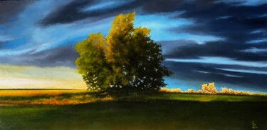 Картина под названием "Landscape with a tr…" - Oleg Baulin, Подлинное произведение искусства, Масло Установлен на Деревянная…