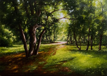 Painting titled "Summer sunny day" by Oleg Baulin, Original Artwork, Oil Mounted on Wood Stretcher frame