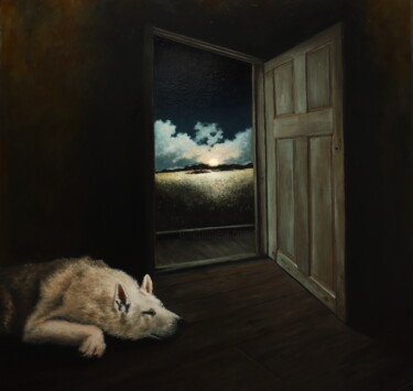 Картина под названием "Full moon" - Oleg Baulin, Подлинное произведение искусства, Масло Установлен на Деревянная рама для н…