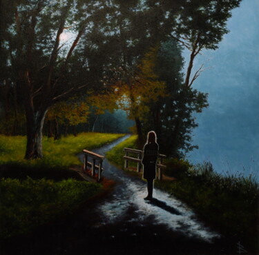 Painting titled "In the moonlight" by Oleg Baulin, Original Artwork, Oil Mounted on Wood Stretcher frame