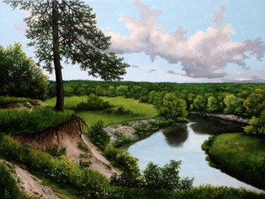 Painting titled "On a steep bank" by Oleg Baulin, Original Artwork, Oil Mounted on Wood Stretcher frame
