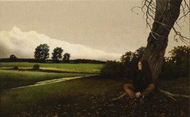 Painting titled "Autumn melancholy" by Oleg Baulin, Original Artwork, Oil Mounted on Wood Stretcher frame
