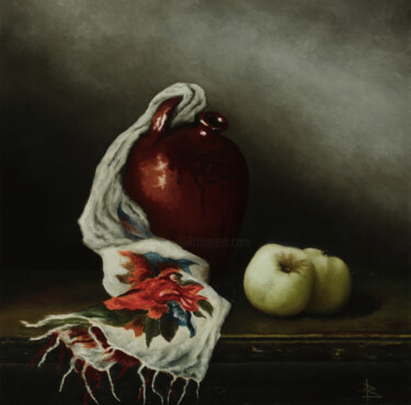 Malerei mit dem Titel "Green apples" von Oleg Baulin, Original-Kunstwerk, Öl