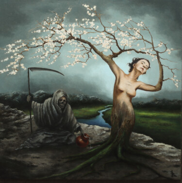 Painting titled "Allegory of spring" by Oleg Baulin, Original Artwork, Oil Mounted on Wood Stretcher frame
