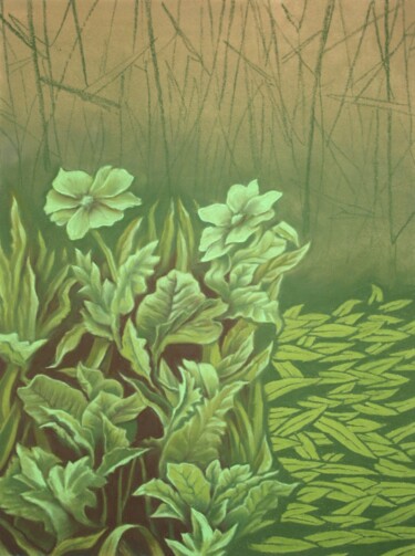 Peinture intitulée "grüne Pflanzen" par Oleg Breininger, Œuvre d'art originale, Pastel
