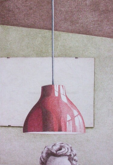 Peinture intitulée "rote Lampe" par Oleg Breininger, Œuvre d'art originale, Crayon Monté sur Autre panneau rigide