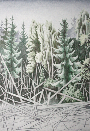 Disegno intitolato "Wald I" da Oleg Breininger, Opera d'arte originale, Matita