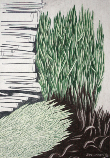 Tekening getiteld "Gras und Rohre _  g…" door Oleg Breininger, Origineel Kunstwerk, Potlood Gemonteerd op Andere stijve pane…