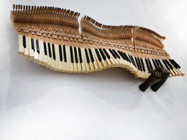 Sculpture titled "Piano sound wave" by Oleg Degtyarenko, Original Artwork, Wood Mounted on Wood Panel