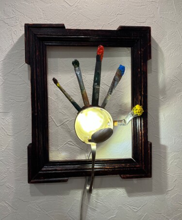 Escultura titulada "artist's hand (art…" por Oleg Degtyarenko, Obra de arte original, Luminaria Montado en Bastidor de camil…