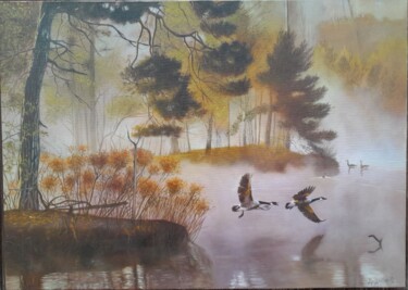 Картина под названием ""Туман над рекой"" - Олег Дыдышко, Подлинное произведение искусства, Масло