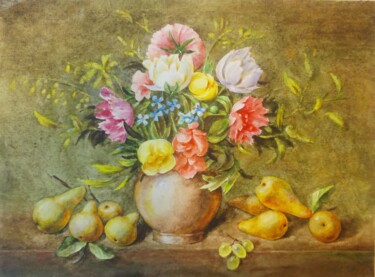 Рисунок под названием "Натюрморт с цветами…" - Oleg Gavrilov, Подлинное произведение искусства, Акварель